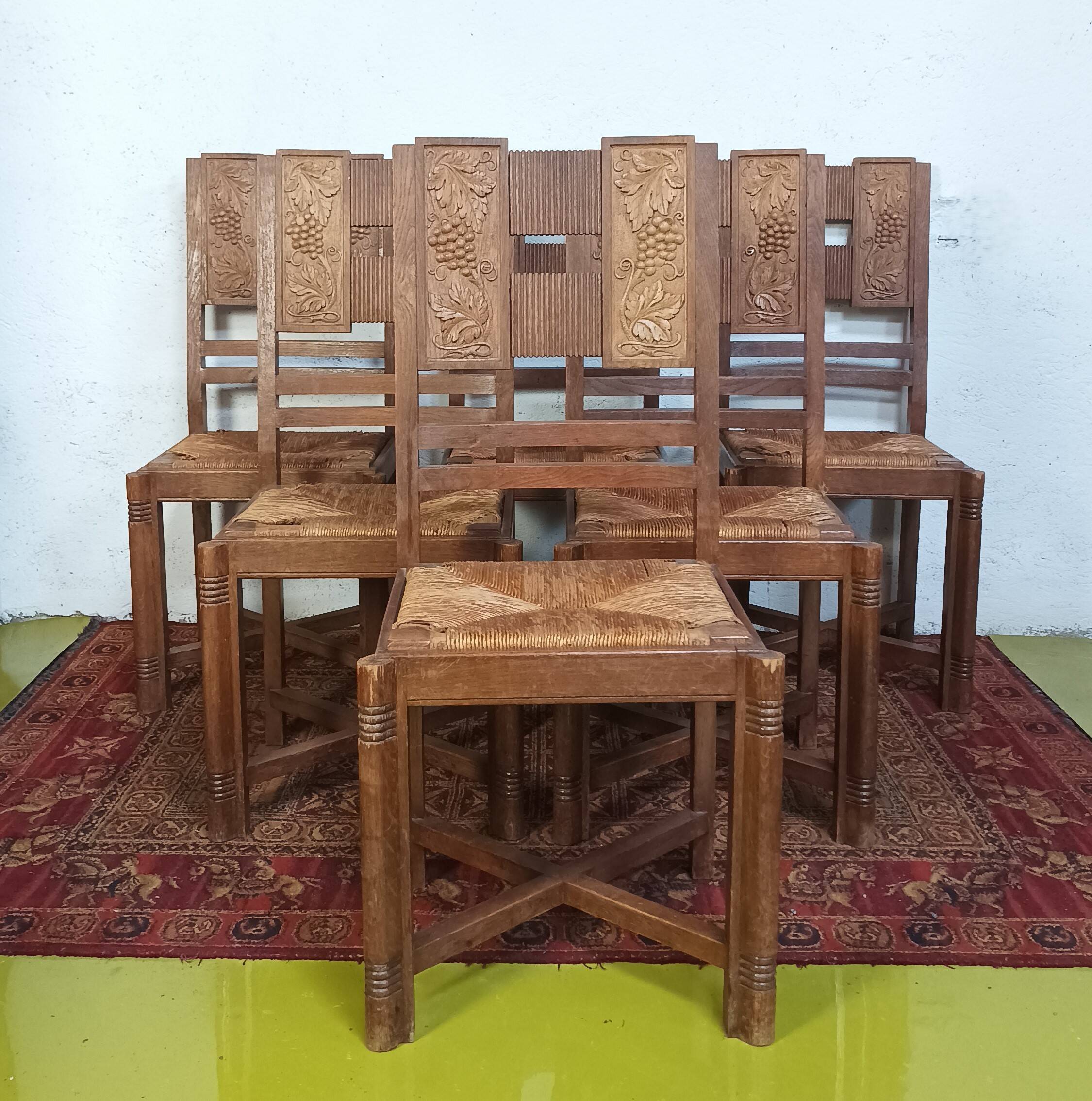Set of 6 Art Deco oak chairs