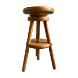 Vintage tripod workshop stool in pitchpin with height-adjustable screws