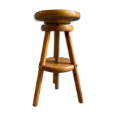 Vintage tripod workshop stool in pitchpin with height-adjustable screws