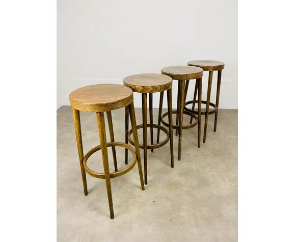 4 tabourets de bar baumann bois années 60 bistrot