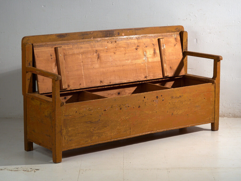 Antique painted pine bank chest – Central Europe, circa 1920
