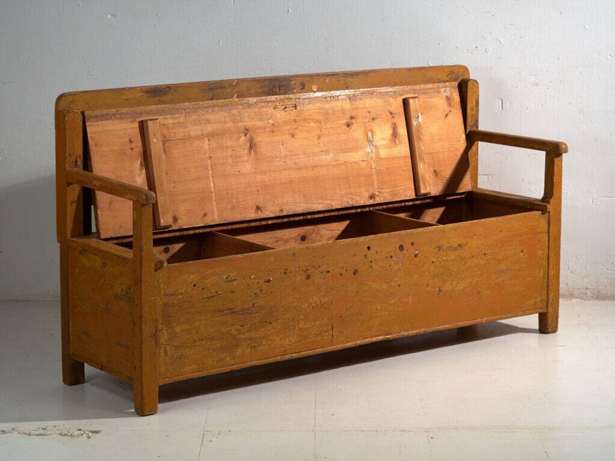 Antique painted pine bank chest – Central Europe, circa 1920