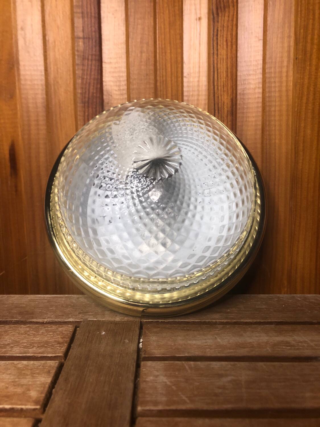 Old molded glass ceiling light + vintage gold contour