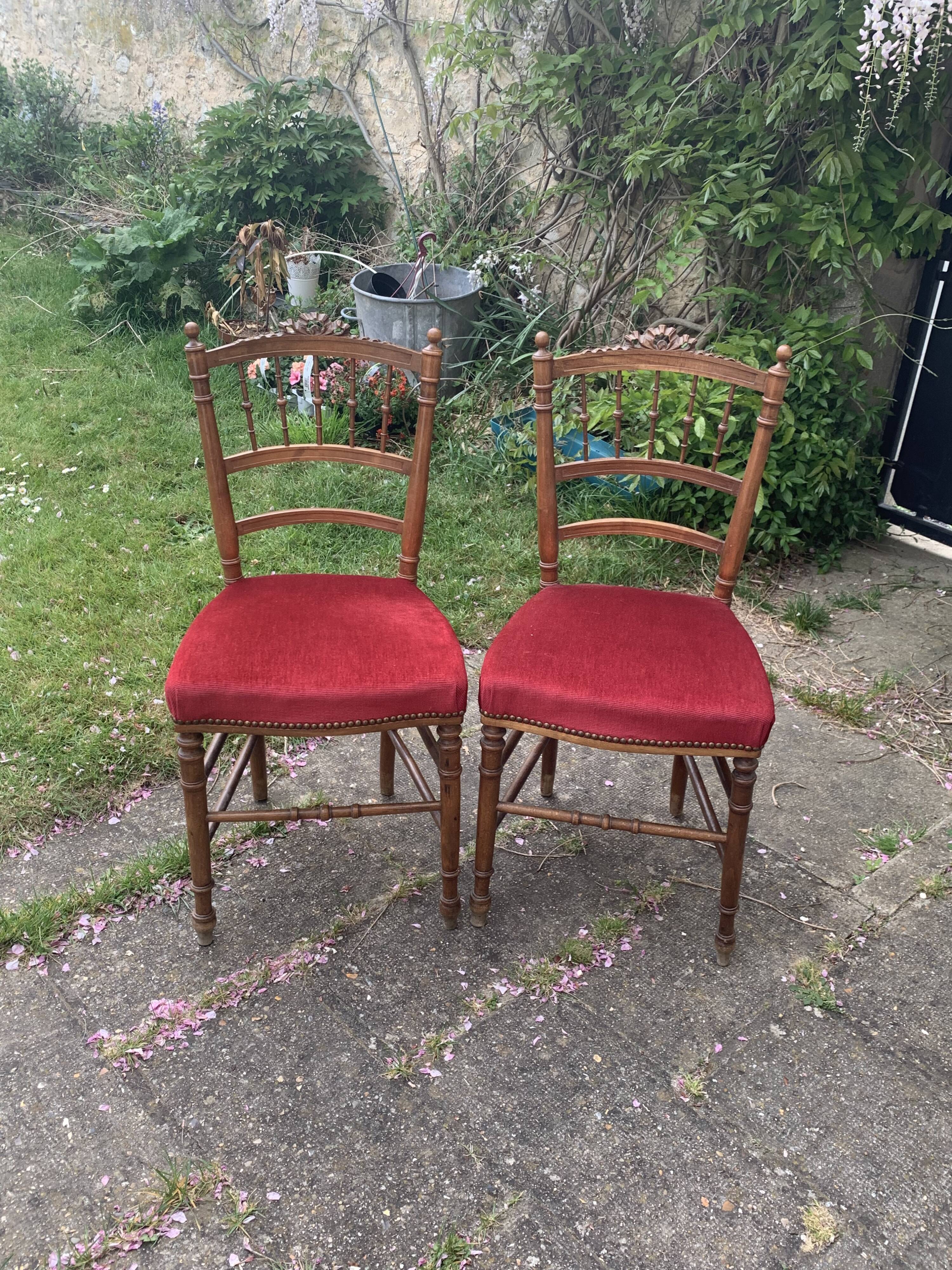 Pair of Napoleon III chairs in wood and red velvet