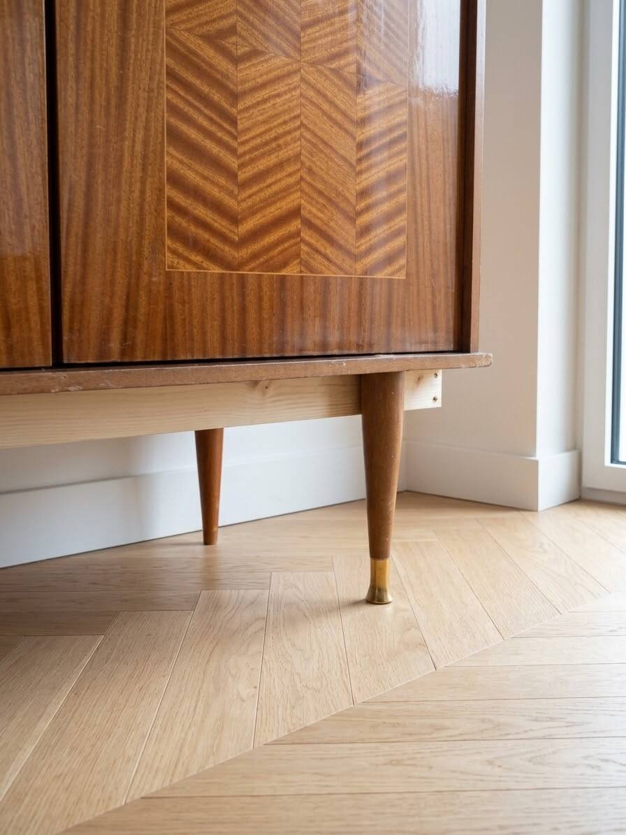 Vintage Scandinavian wooden buffet with marquetry.