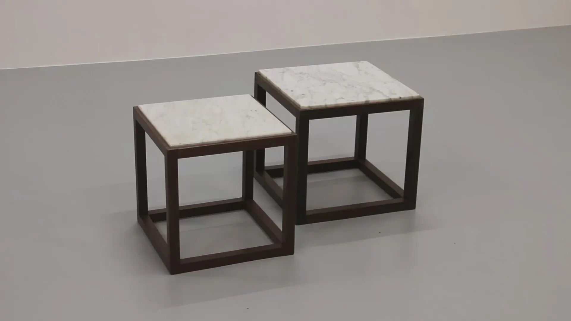Rare 1970s cubic wenge & marble side tables by Claus Bonderup & Torsten Thorup