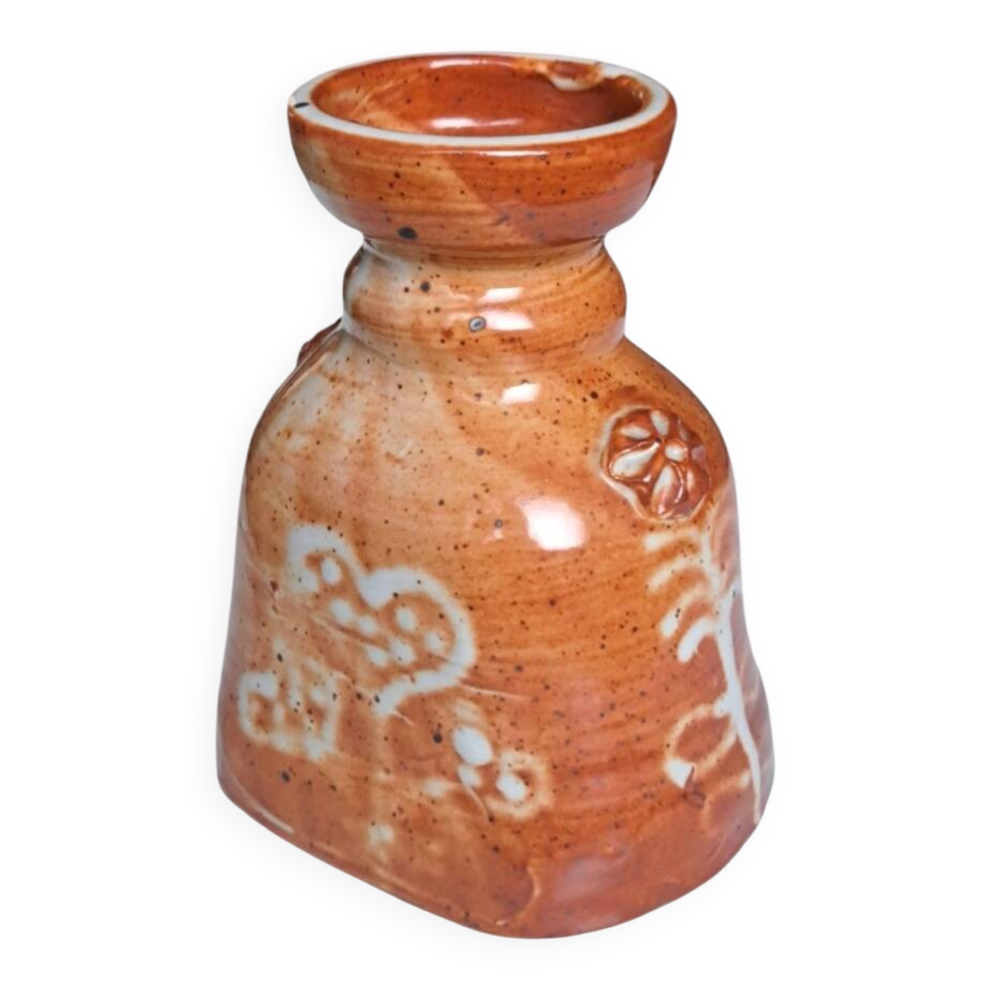 Artisanal Stoneware Vase Folk Art — Signed