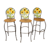 Set of 3 sunflower decorated bar stools