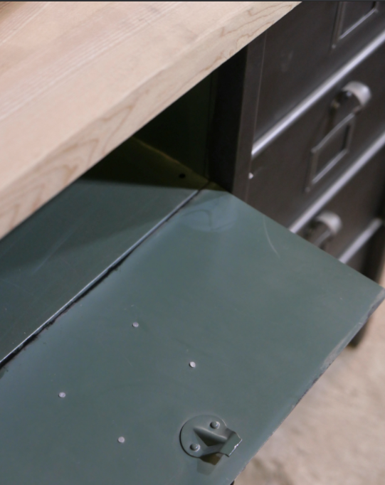 Industrial storage cabinet 12 strafor valve and solid oak top