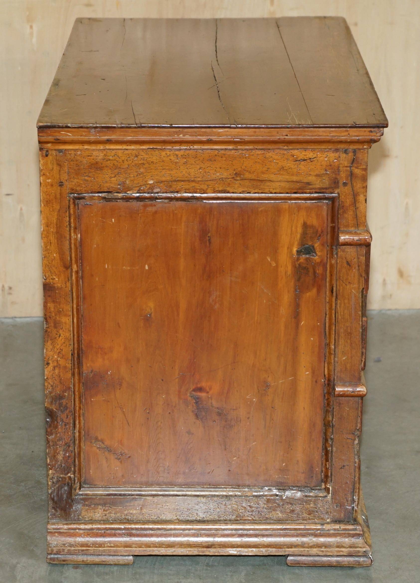 17th Century Antique Oak Commode with Two Rows of Drawers