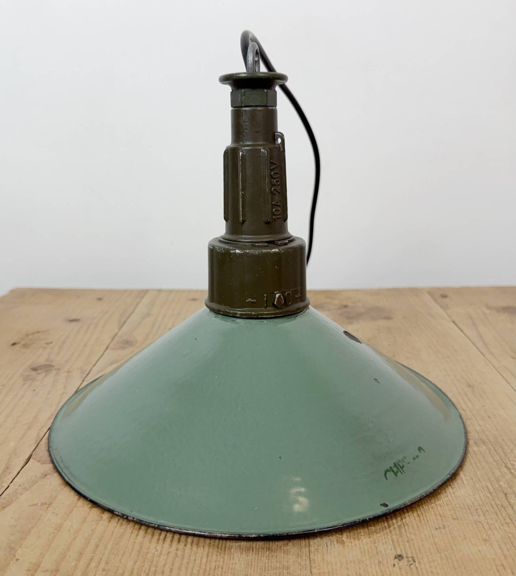 Industrial Petrol Enamel Military Pendant Lamp with Cast Aluminium Top