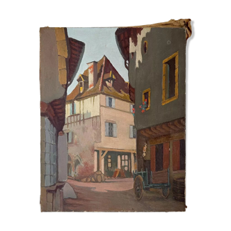 Painting of a French country village
