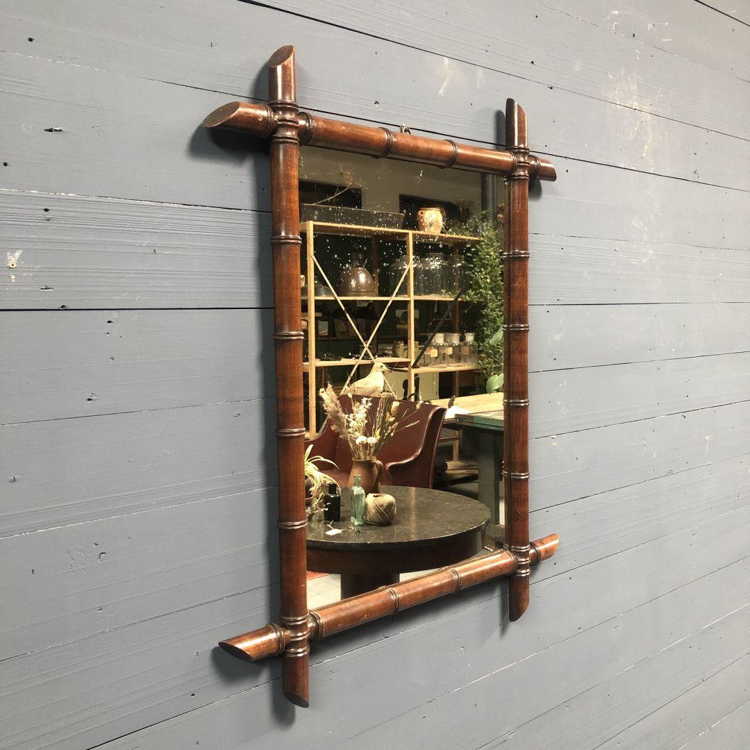 Bamboo faux mirror with dark brown frame 81x63cm