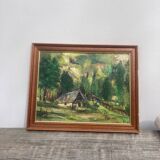 Old paysgae painting oil on canvas assembly