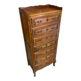 Antique louis xv style weekly chest wood 7 drawers & vintage metal handles