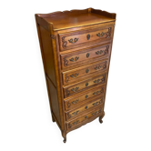 Antique louis xv style weekly chest wood 7 drawers & vintage metal handles