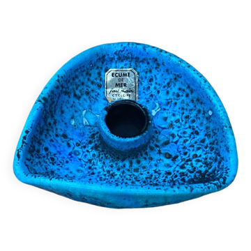 Ancien bougeoir cyclope céramique fat lava bleu turquoise vintage