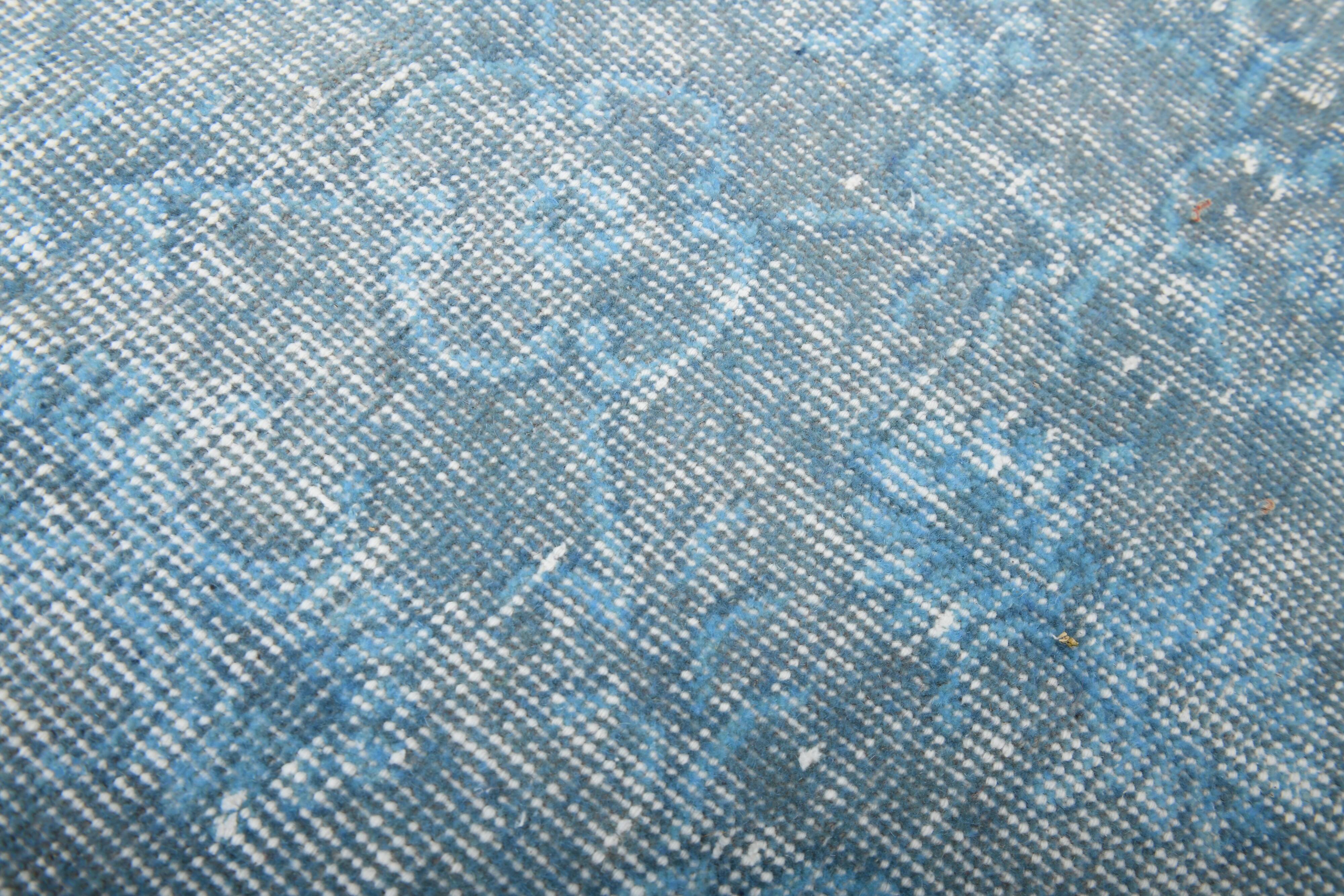 7x11 Turkish Light Blue Camouflage Pattern Vintage Rug, 223x329Cm