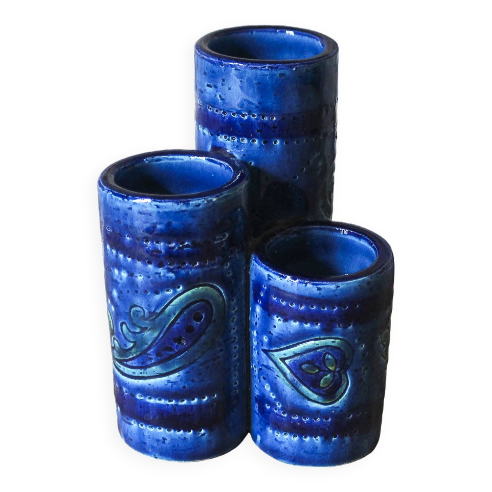 Vase triple en céramique, collection Rimini Blu par Aldo Londi
