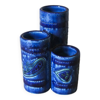 Vase triple en céramique, collection Rimini Blu par Aldo Londi