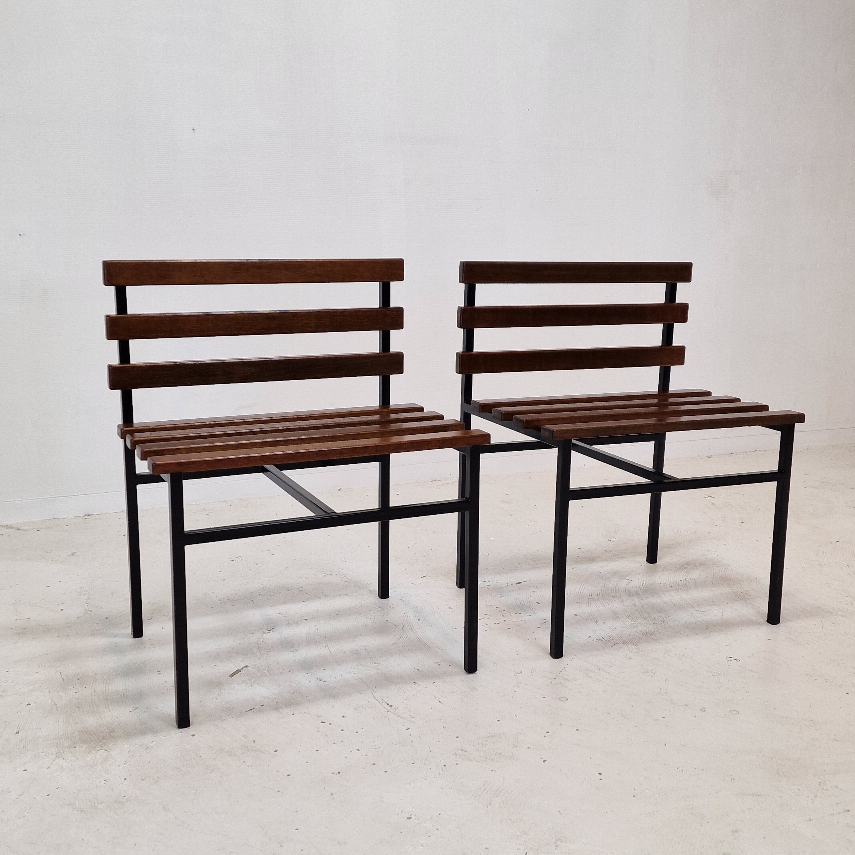 Set of 2 benches in teak, italy, 1960s