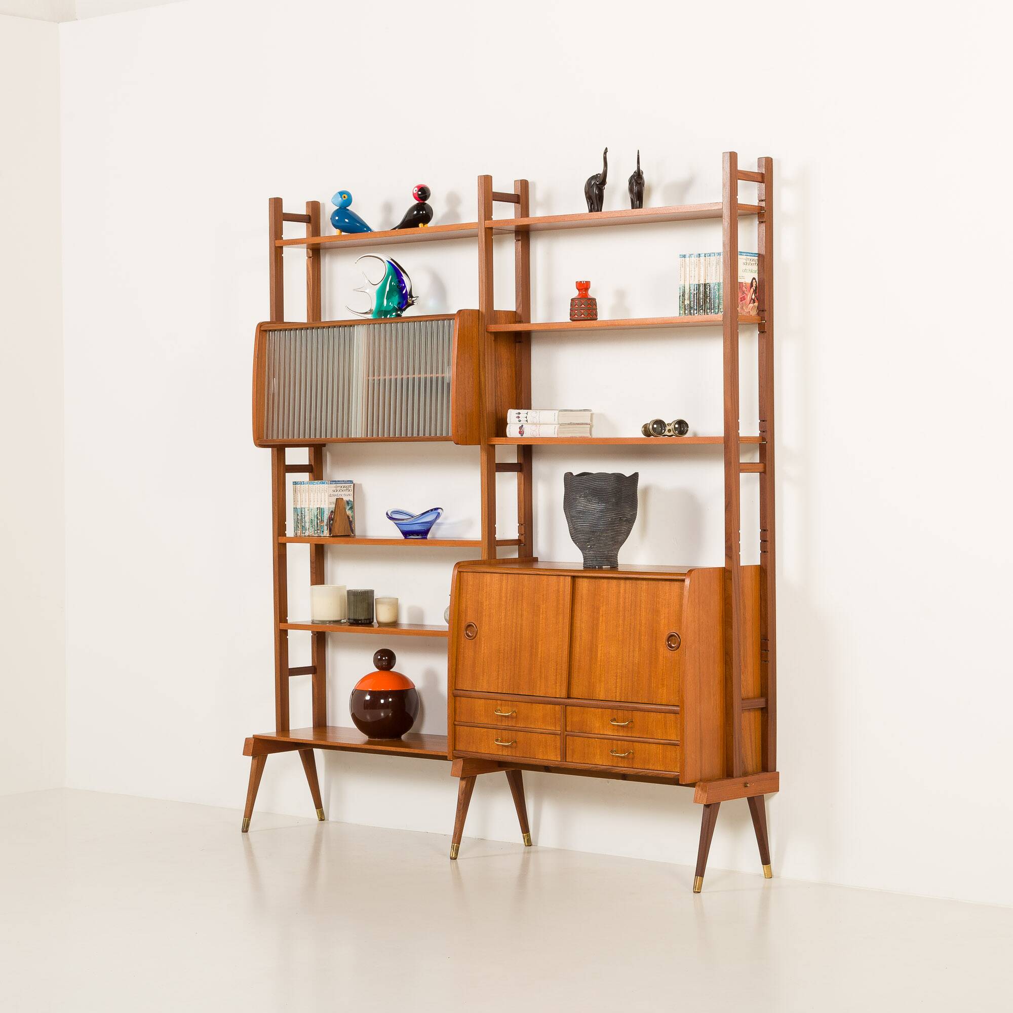 Scandinavian free standing teak wall unit, Norway 1960s.