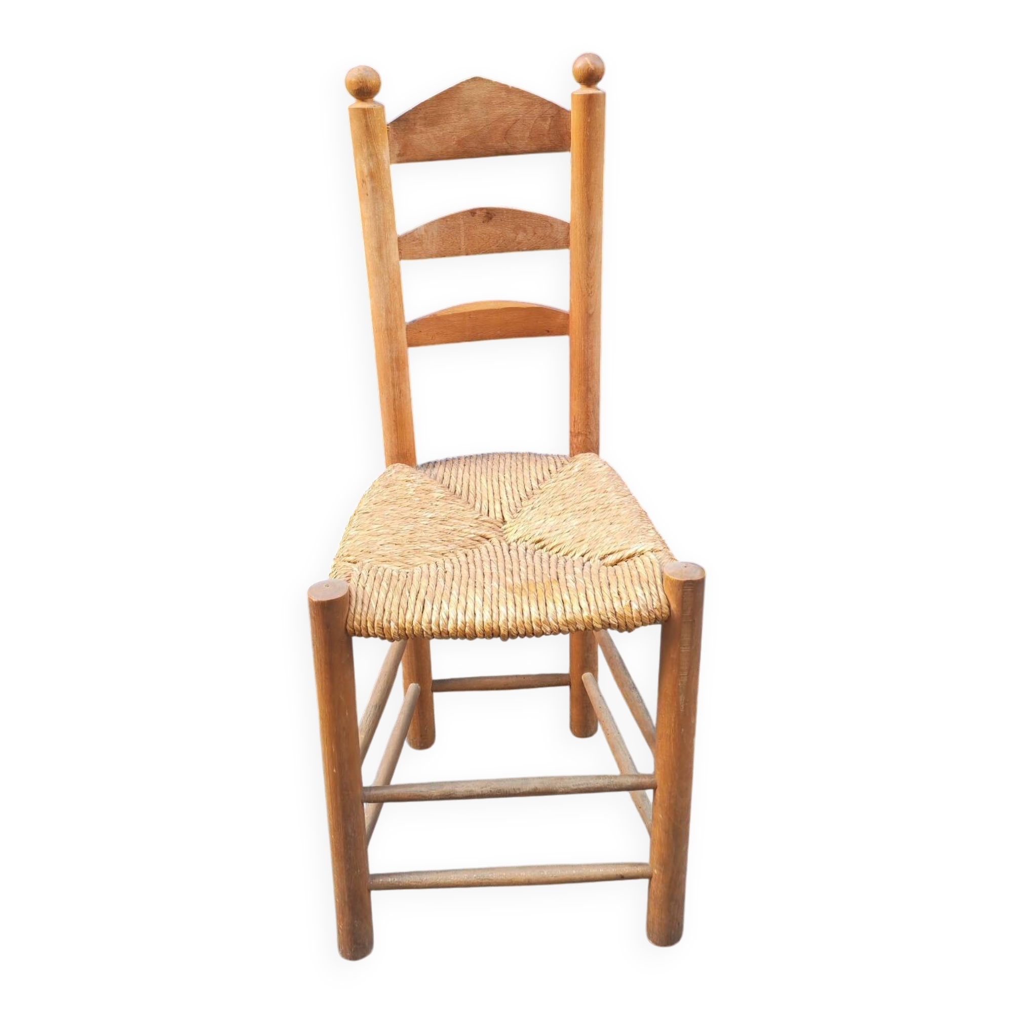 Neo-rustic chair in wood and wicker in the brutalist style by Charles Dudyoyut.
