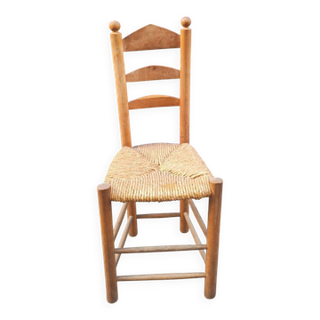 Chaise néo-rustique bois et paillage style brutaliste Charles Dudyoyut