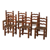 Ensemble de 6 chaises brutalistes modernes françaises, style Charles Dudouyt, fabriquées dans les années 1960