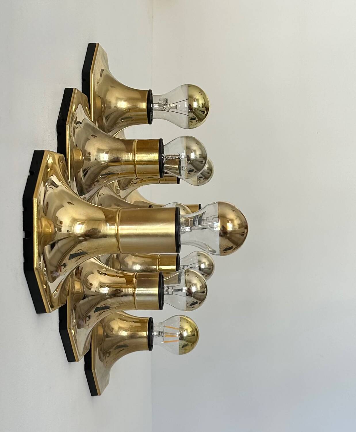 Set of 9 brass wall lights, Motoko Ishii for Staff Leuchten 1970