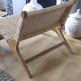 Teak and natural rattan armchair