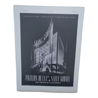 Publicité papier pavillon Saint Gobain  exposition internationale de  1937
