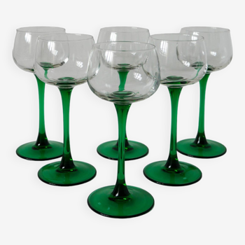 lot de 6 verres à pieds vert foncé Made in France Luminarc 1970