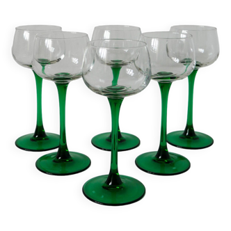 lot de 6 verres à pieds vert foncé Made in France Luminarc 1970