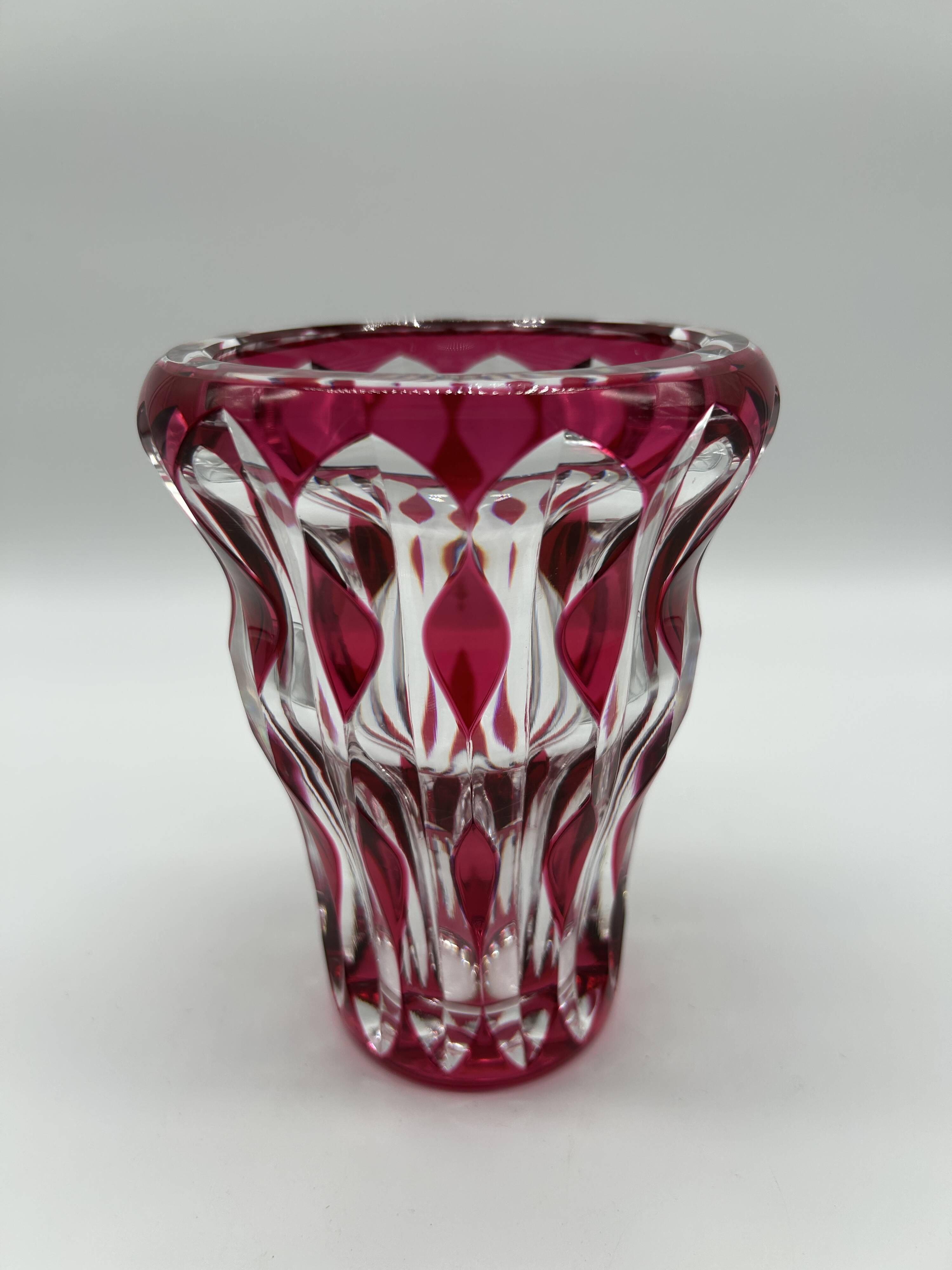 Cut and double red crystal vase from Val Saint-Lambert.