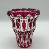 Cut and double red crystal vase from Val Saint-Lambert.