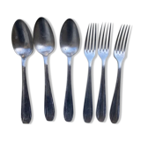 Set of 3 forks and 3 tablespoons in silver metal