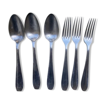 Set of 3 forks and 3 tablespoons in silver metal