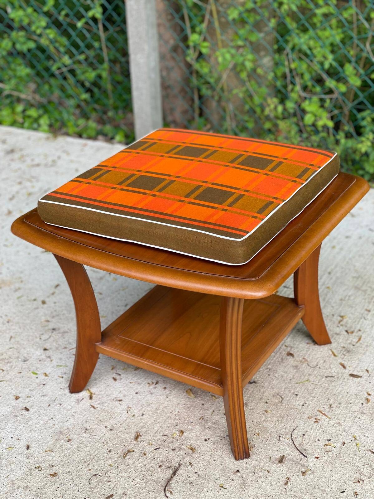 Scandinavian square coffee table, curved wood and glass, 60cm