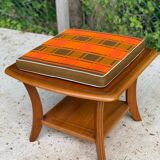 Scandinavian square coffee table, curved wood and glass, 60cm