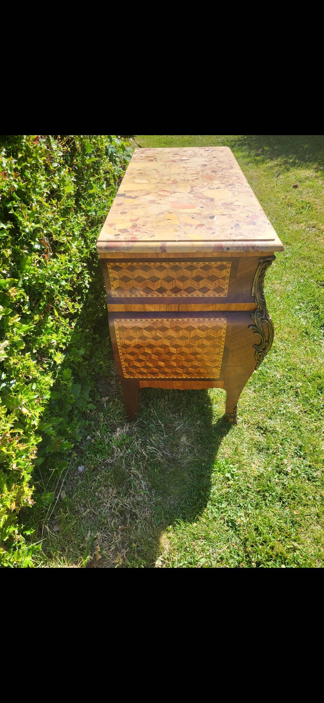 Louis XV marquetry commode – marble top
