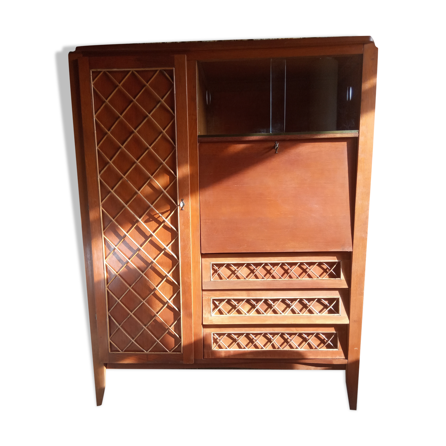Furniture secretary vintage wood and rattan