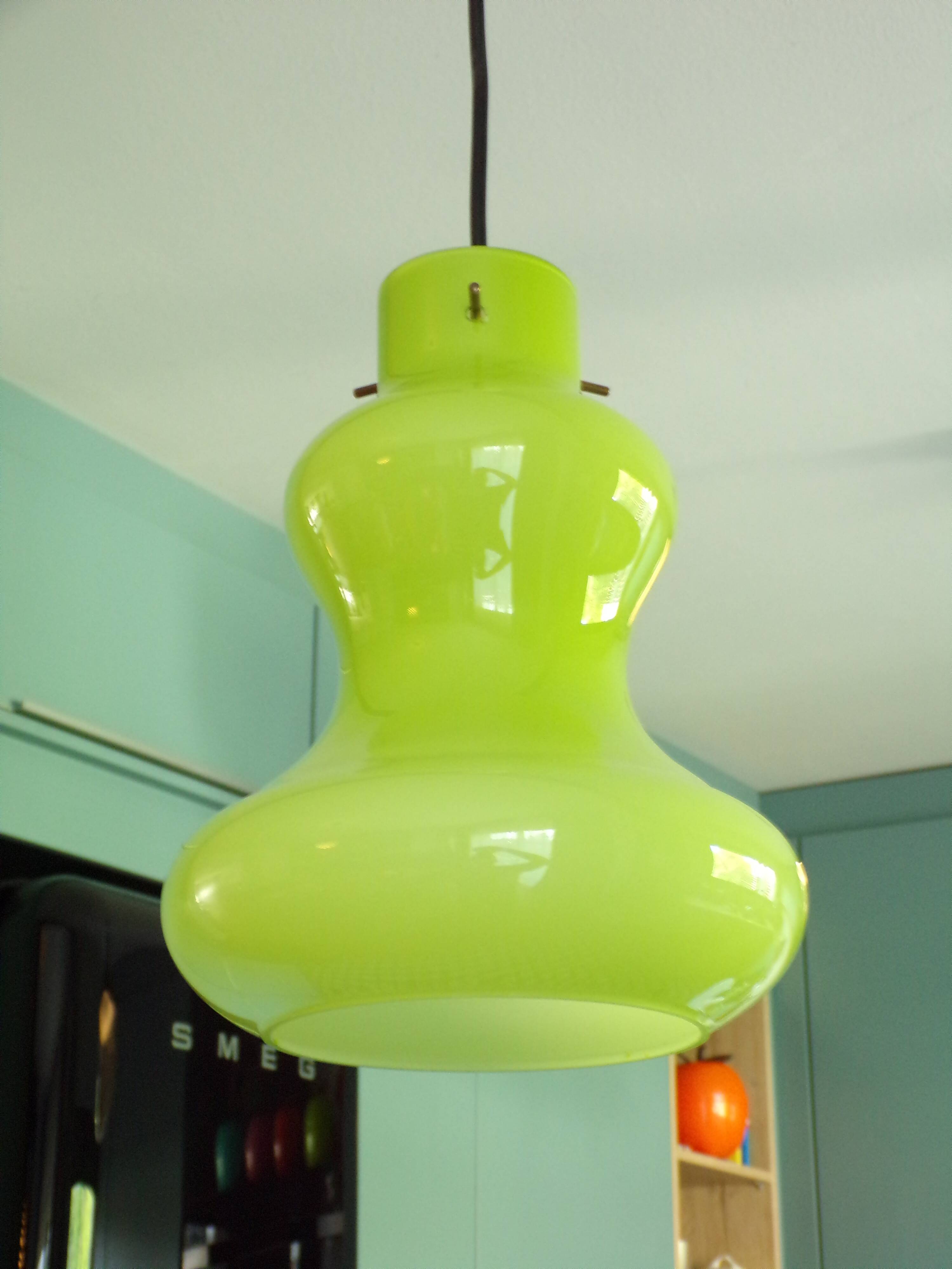 1970 Targetti Sankey pendant light in green opaline