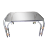 1970 chrome-shaped smoky glass coffee table