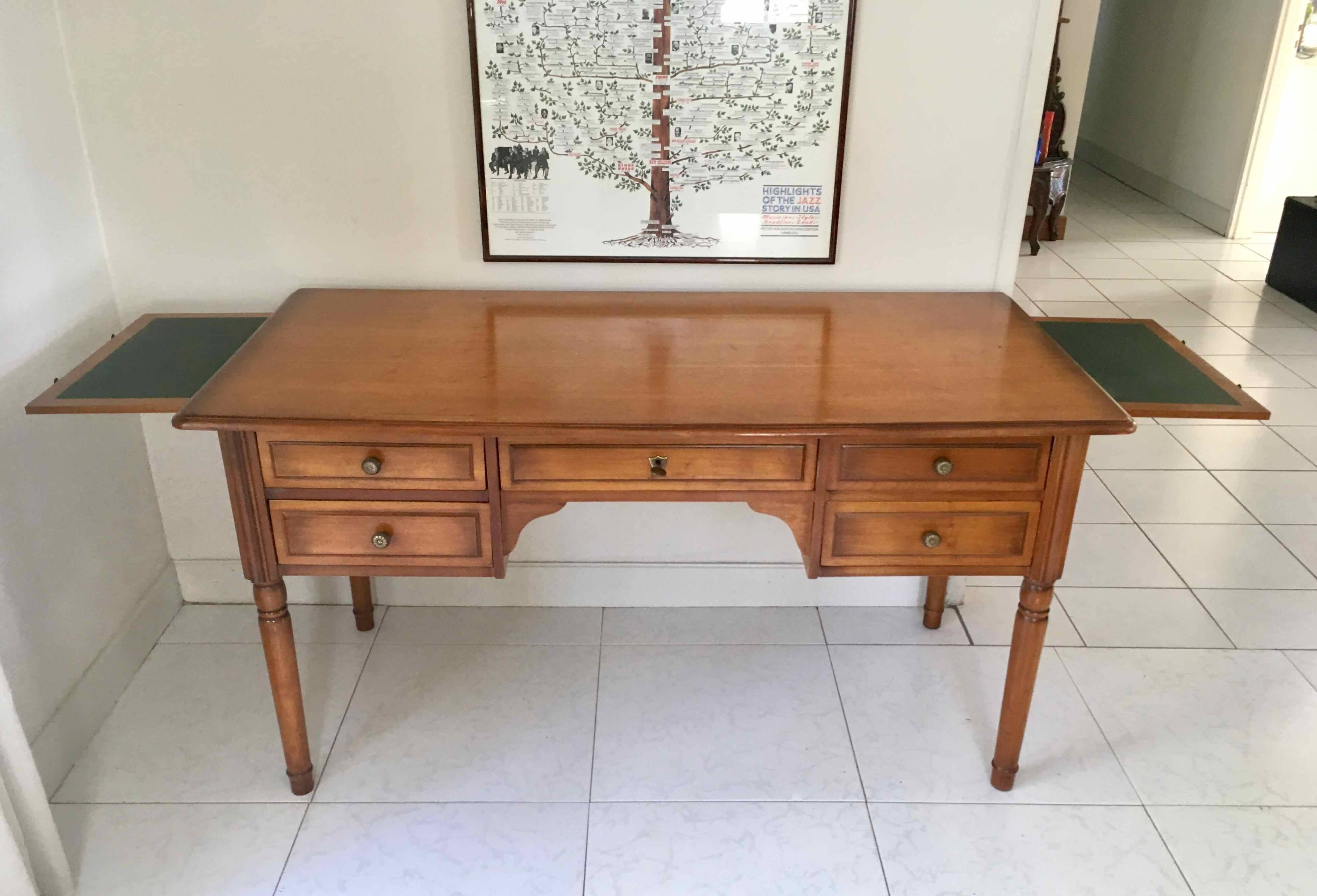 Bureau style Directoire 5 tiroirs et tablettes latérales