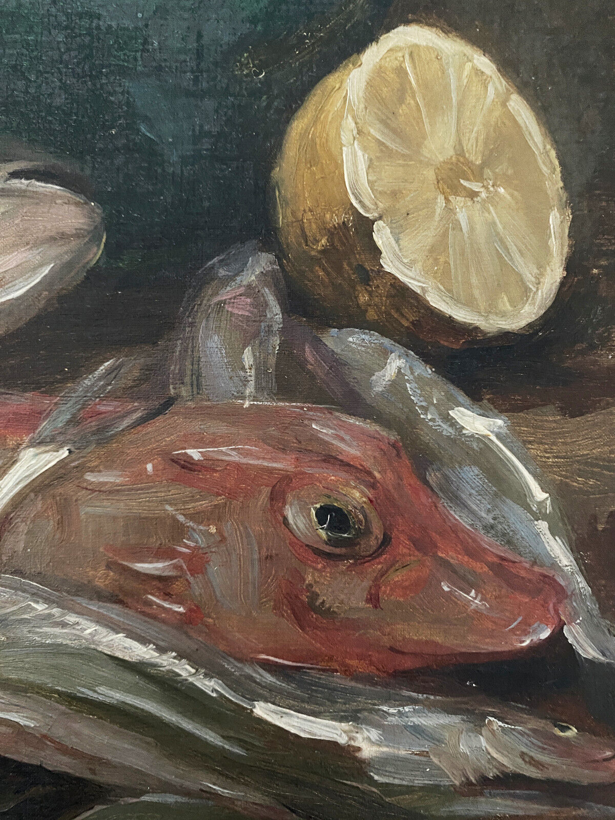 HST painting "Still Life with Fish" HST signed Nils II Forsberg