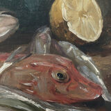 HST painting "Still Life with Fish" HST signed Nils II Forsberg