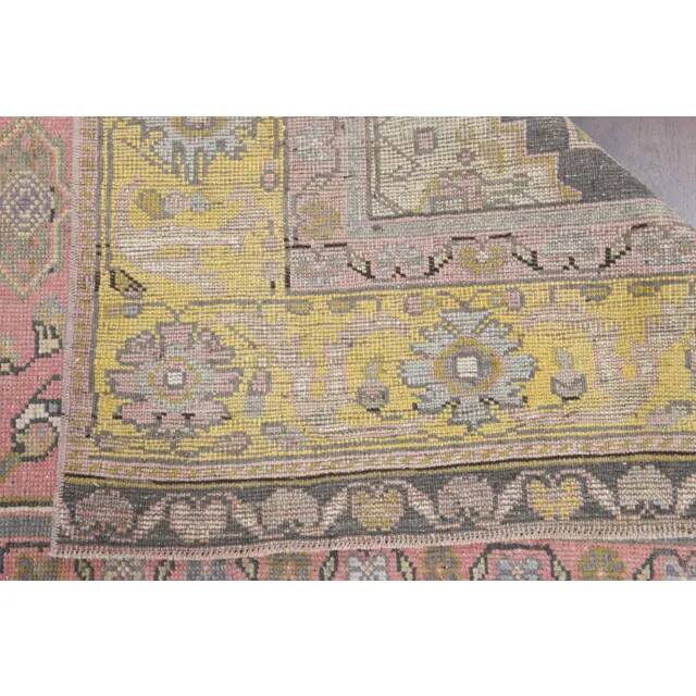 1970s Turkish Oushak Handmade Wool Cotton Pink Area Rug 108x225