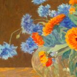 Tableau peinture Attilio Guffanti, bouquets de fleurs sur une table  huile sur toile