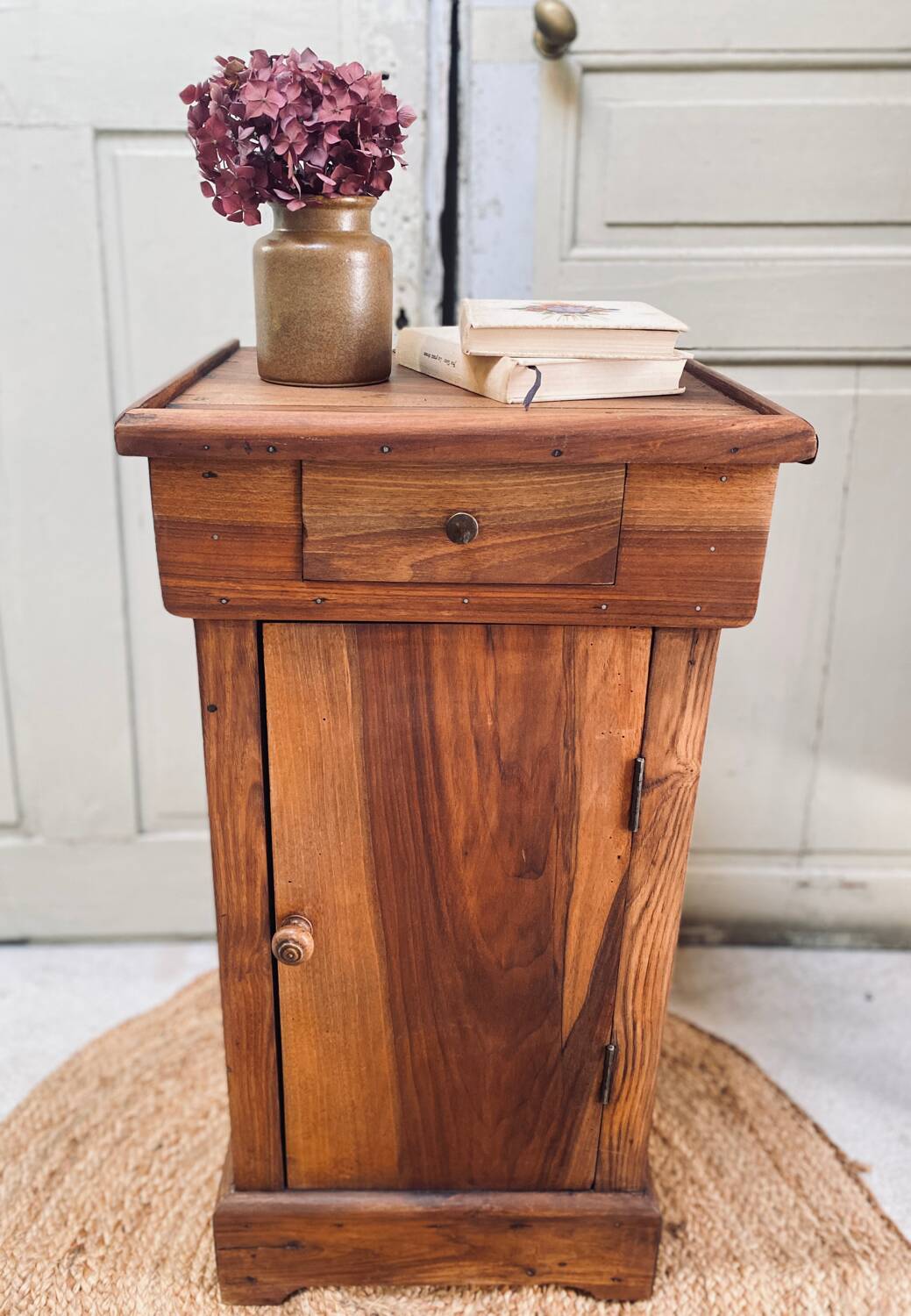 Antique bedside table in solid wood – natural patina